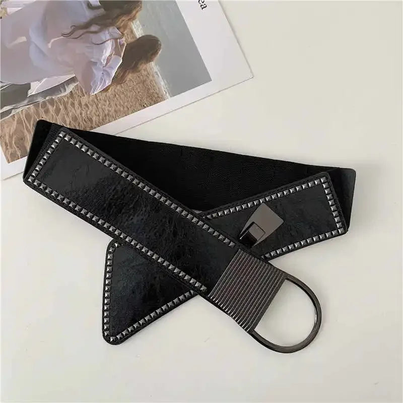 1pcs Advanced Sense Wide Waist Belt Women Decorative Fashion Stretch Black Lady Waist Belt Matching Fashion Ins Accessories Oute
