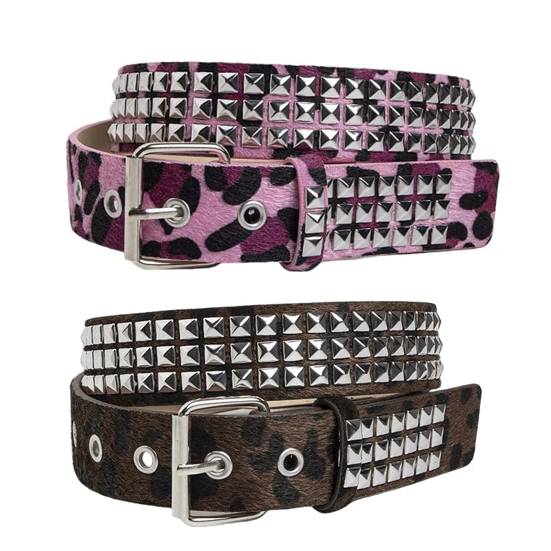 Punk Pink Fur Rivets For Women's Belt Hip Hop Y2k Girls Jeans Accessories Girdle Goth Retro Brown Pin Buckle Pu Waistband