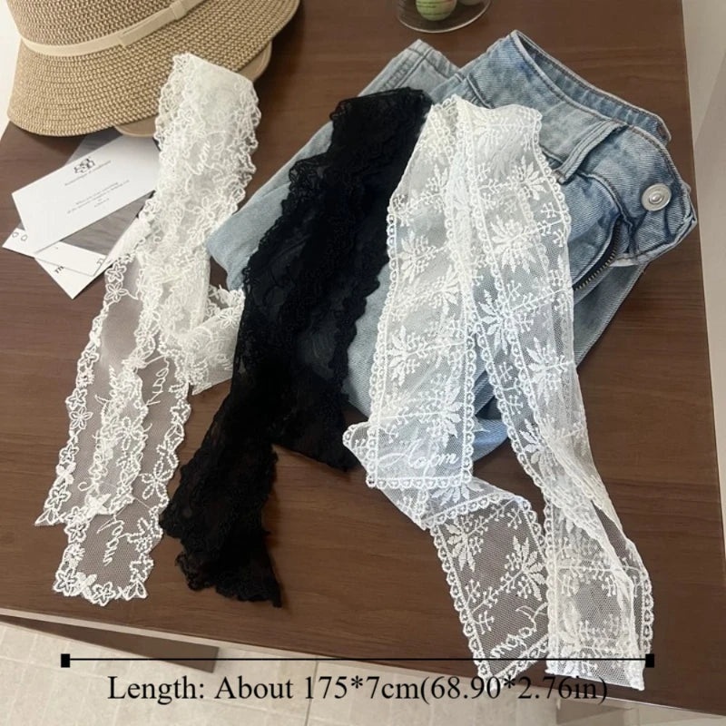 Korean Y2k Long Lace Waistband Floral Bow Lace Waist Belt Thin Tie Up Dress Jeans Belt Spicy Girls