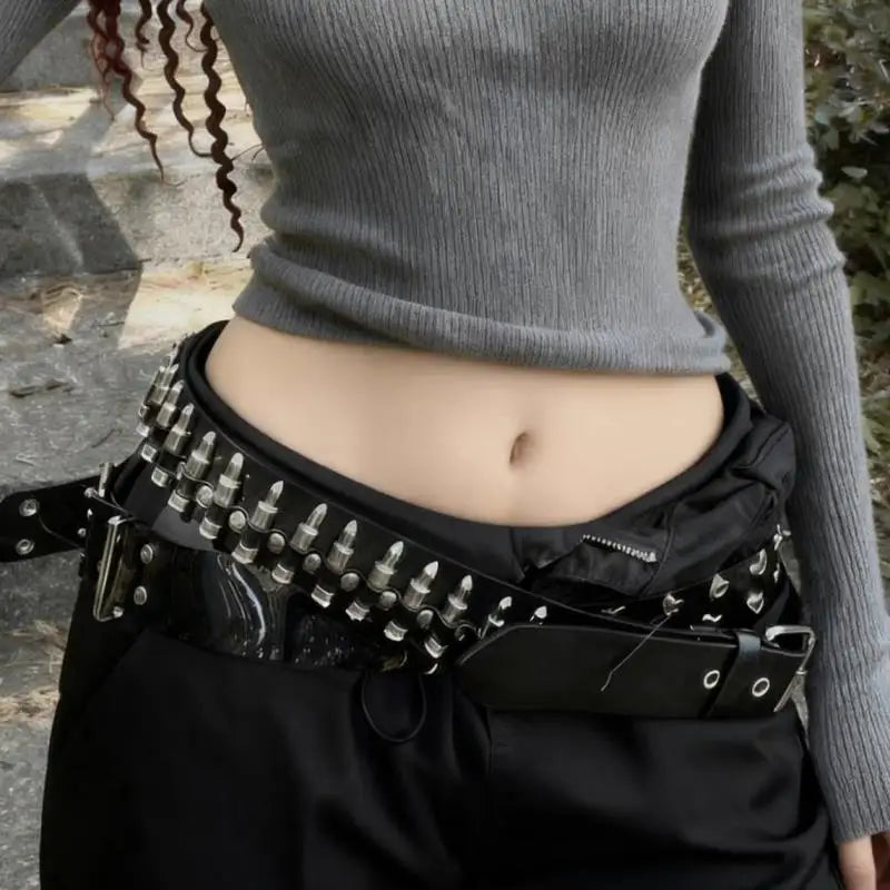 Rivet Hollow Bullet Decoration Belt Goth Rock Hardware Jeans Belt Y2K Waistband Designer Belt Women Jeans Punk Black Belts