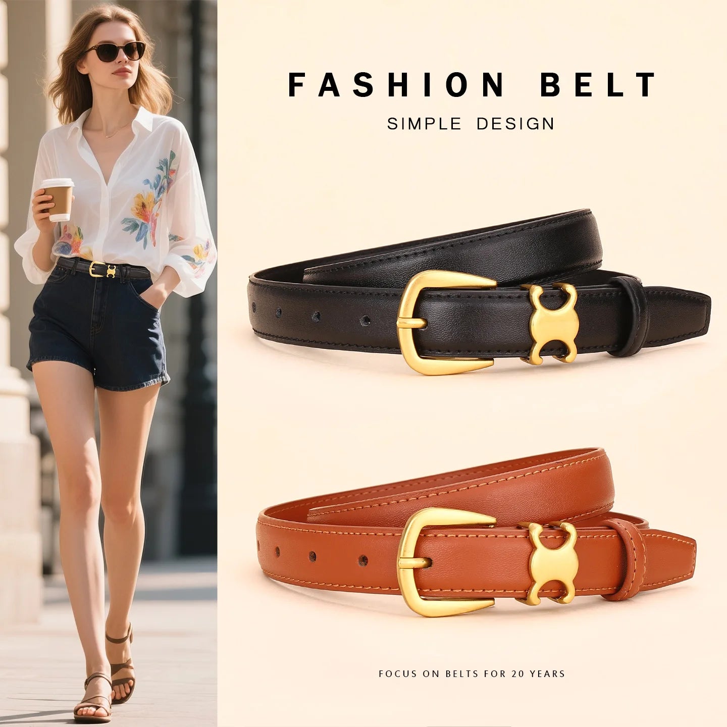 New women's genuine leather belt, high-grade cowhide belt, high-end fashion belt, business belt.
